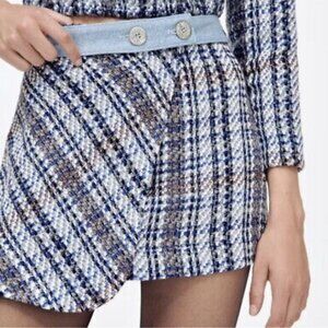 Zara Tweed Textured Preppy Academia Mini Skirt Size L